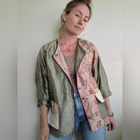 Hand Crafted Sage and Blush Grandmacore boho Blouse/ Jacket - Picture 9 of 12